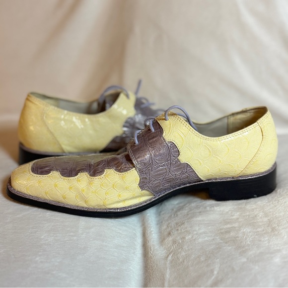 SIO Cream & Gray Croc-Embossed Leather Classy Dress Shoes Square Toe Men’s 11 - Picture 3 of 7